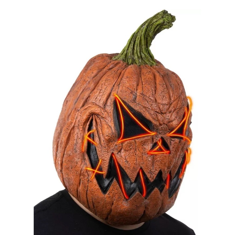 Adult Light-Up Menacing Jack-o'-Lantern Latex Mask
